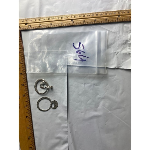 Silver Tone Hoop Earrings Geometric Abstract‎ Design - Picture 3 of 3